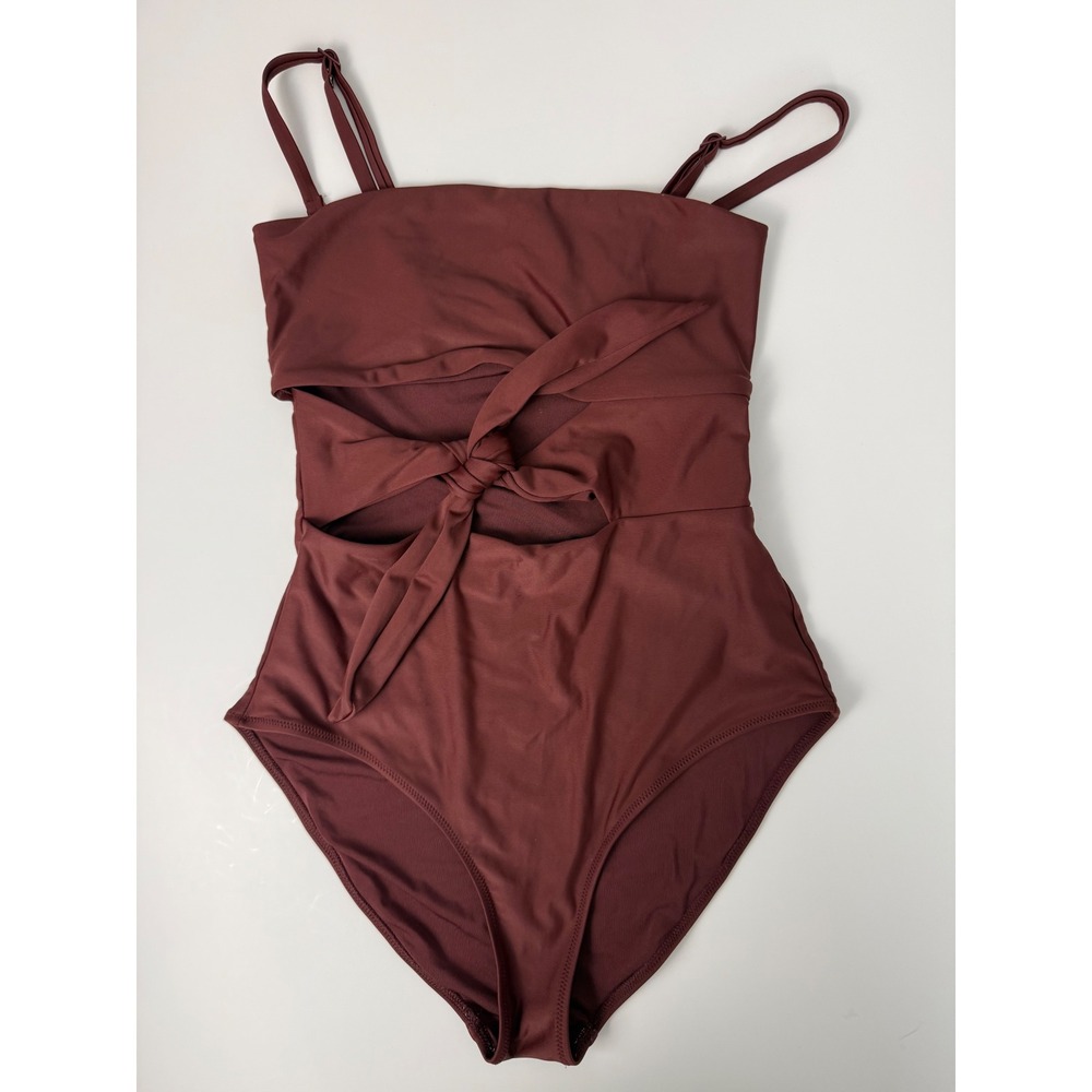Aerie Real Good One Piece Swimsuit Burgundy Cutout Tie Front Size Small